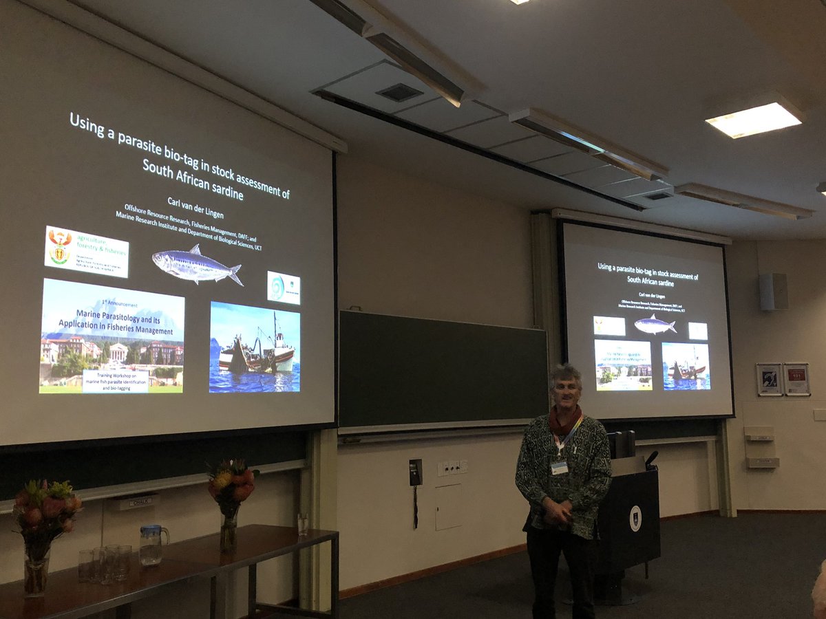 AliHalajian's tweet photo. #MarineParasitology workshop Day1,
Dr #CarlVanDerLingen @DAFF_ZA @BioSciUCT talking about #Sardines #parasites #BioTags.
& #BiologicalTagging important tool in #StockManagement #PopulationStructure ...
#UCTParasites2019 #UCTMarineParasitology
@SANBI_ZA #SouthAfrica #Sardinops https://t.co/0laXeyLK7A