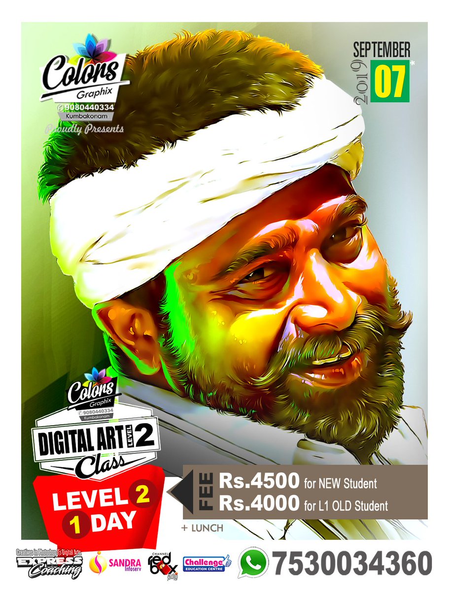 colorsvinoth's tweet photo. லெவல் 2 டிஜிட்டல் ஆர்ட் ஒரு நாள் பயிற்சி வகுப்பு!
குறைவான கட்டணத்தில்...
நிறைவான பயிற்சியில்...

#BIGBOSS #BIG_BOSS #Digital_Art #Digital_Art_Class #Digital_Paint #Digital_Painting #Digital_Painting_Class #Art_Class #Painting_Class #Typography #Typography_Class #Tamil_Typography https://t.co/3nfol1SslN