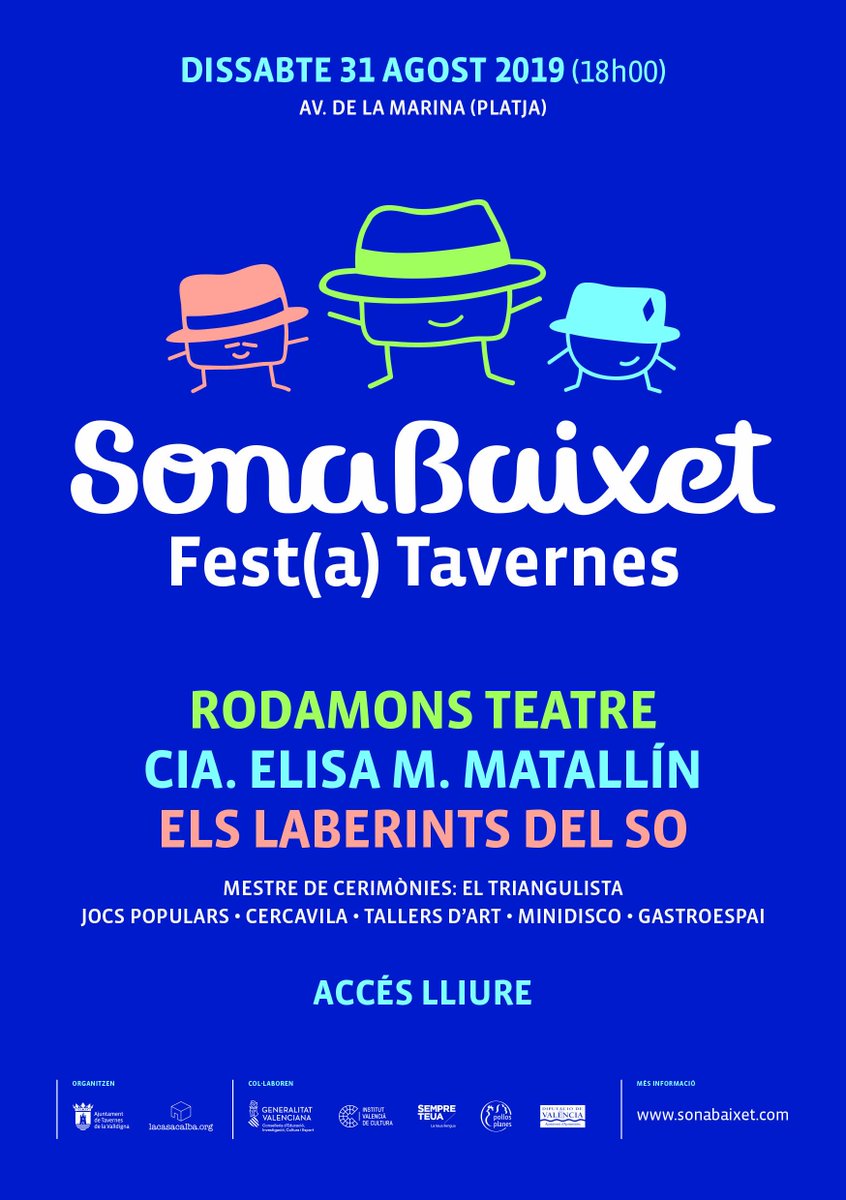 Este dissabte 31 d'agost acomiadem el mes amb una festa per als menuts: SONA BAIXET #turismetavernes
Este sábado 31 de agosto despedimos el mes con una fiesta para los pequeños: SONA BAIXET #turismotavernes