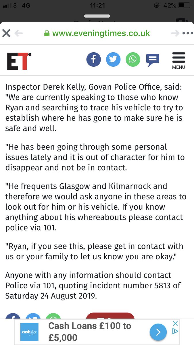 rosieyeatss's tweet photo. My boyfriend has been missing since Saturday, majorly concerned as things werent the best before he left.. last seen in Glasgow but possible sightings in Kilmarnock and then Dunoon/Oban ? Not positive though. Please if u have any info (big or small) contact the police❤️ https://t.co/0ZU0qydV5H
