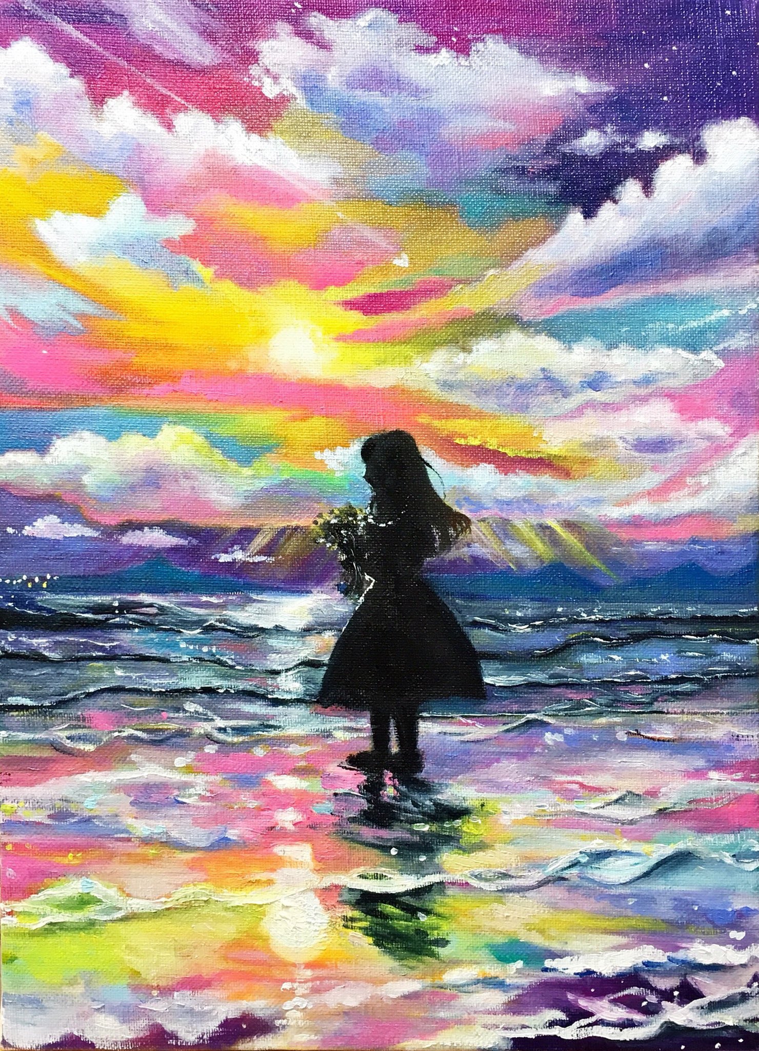 油絵 風景画 さざんか(山茶花) P10【12月】 絵画
