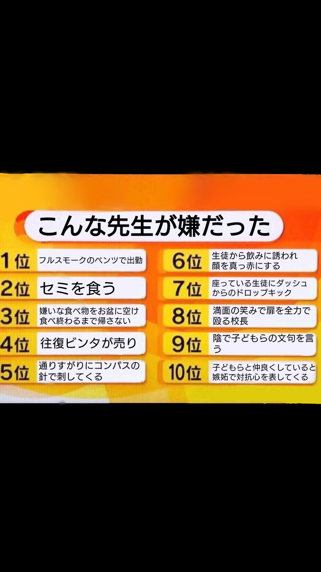 しげ ラーメンを日本一食べてきた人 自称 ラーメン日本一 どんな先生が嫌いですか みなさんの周りにはどんな嫌な先生がいましたか 先生も生徒も暴力や超個性的なのが当たり前の時代だったから色んな先生いたなぁ こんな先生は嫌だ こんな先生が嫌