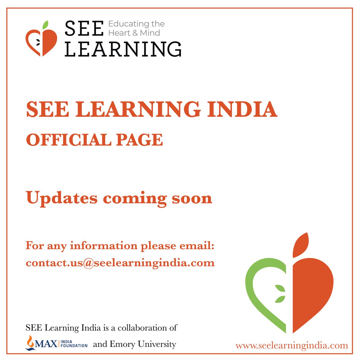SEE Learning India 

The time for social , emotional and ethical learning has come.

@maxindiafoundation @MaxGroup @holisticlearning @India
