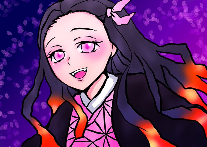 武尊さんのひとりごつさんがTwitterに投稿した竈門禰豆子(鬼滅の刃)のイラスト。