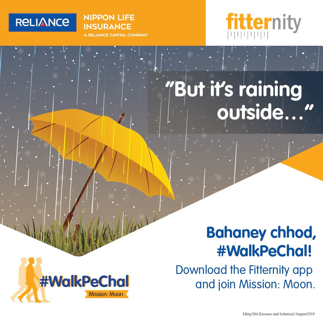 IndusIndNippon's tweet photo. There'll never be a shortage of bahanas, so chhod bahaney aur #WalkPeChal with RNLIC. Download the Fitternity App: https://t.co/JmJNQa49Ol and click on the RNLIC WalkPeChal Banner to join the WalkPeChal Community. #WalkPeChal #MissionMoon
Disclaimer - https://t.co/D8zQlTFIzD https://t.co/zVf1MsvAIh