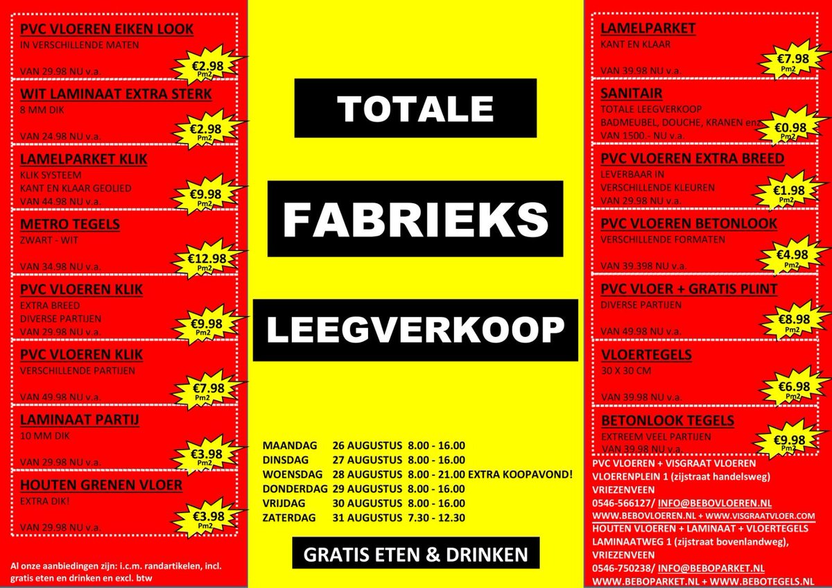 Wij zijn weer geopend! 🥳

Deze week grote kortingen op al onze vloeren! 😱

beboparket.nl
bebovloeren.nl
bebotegels.nl