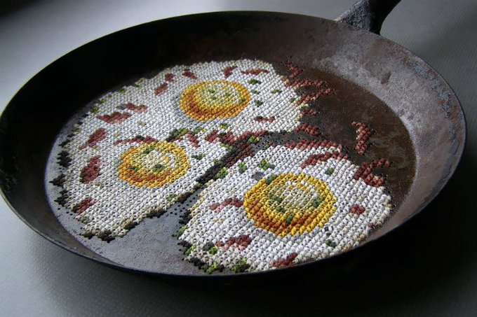 Lithuanian artist Severija Incirauskaite-Kriauneviciene, known for her embroidery on various, often metal, objects #womensart