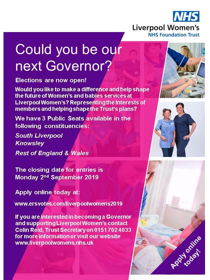 LiverpoolWomens's tweet photo. Do you live in #SouthLiverpool #Knowsley or #RestofEngland&amp;Wales? Would you like to represent the views of @LiverpoolWomens members’? Help shape our Future? Then why not apply to become @LiverpoolWomens Governor. Apply online today @ https://t.co/dP4zeJtTPk https://t.co/oS0o1sXADg