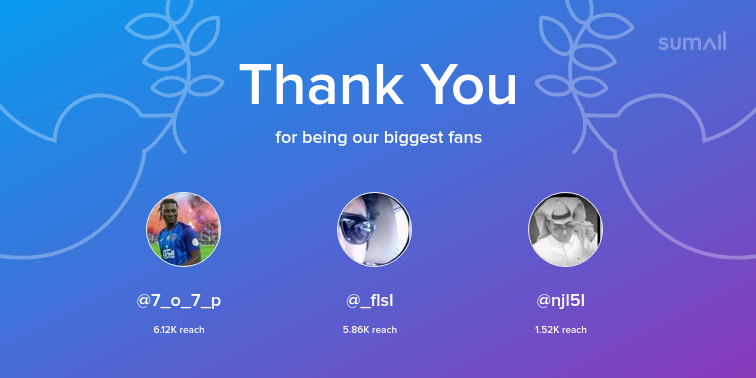 Our biggest fans this week: 7_o_7_p, _flsI, njl5I. Thank you! via sumall.com/thankyou?utm_s…