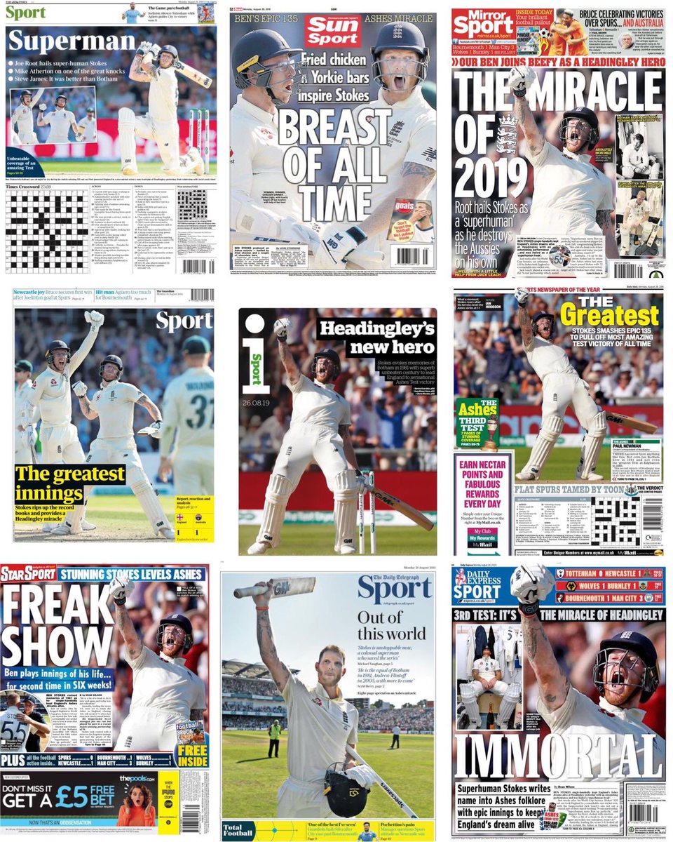 Cricket has never known a time like it. Front and back pages of every paper