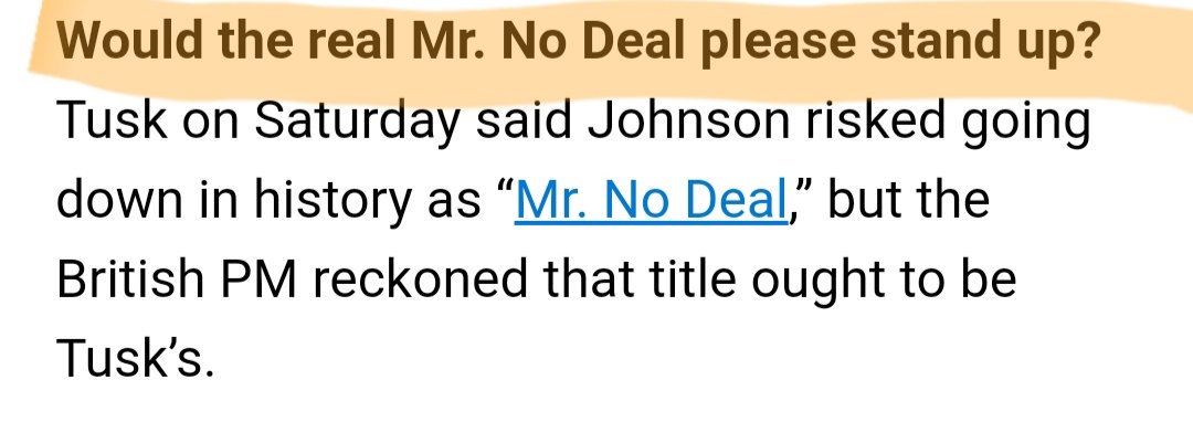 lauramrahman's tweet photo. "Would the real mr. No-Deal please stand up?" - this morning's @POLITICOEurope playbook. Well play-ed @zoyashef 👌 https://t.co/YISSLwRtm7