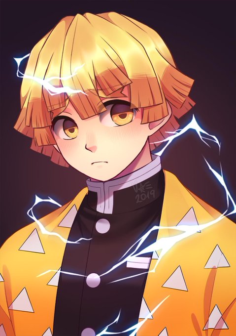 len; ⊬ˎˊ˗さんがTwitterに投稿した我妻善逸(鬼滅の刃)のイラスト。