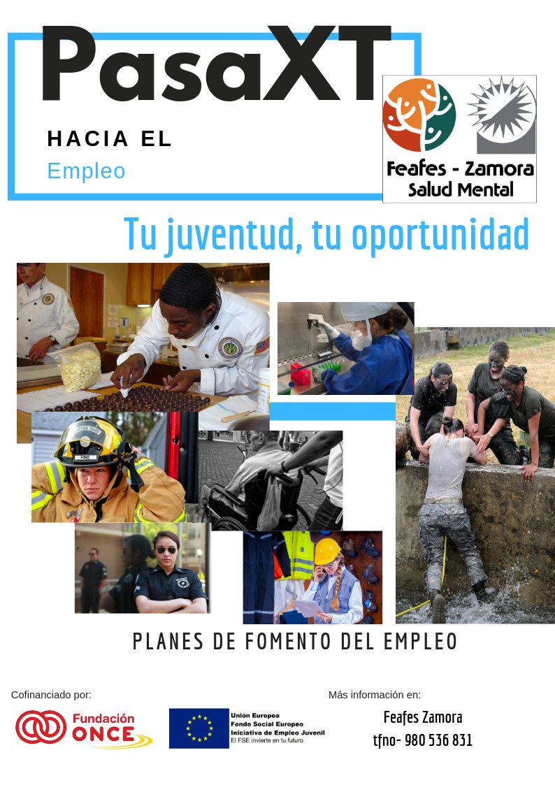 En FEAFES Zamora arrancamos la nueva edición de '#PasaXT hacia el empleo', dirigido a mejorar la #inclusionlaboral de #jóvenes con problemas de #SaludMental. Cofinanciado por la Fundación ONCE y Fondo Social Europeo.