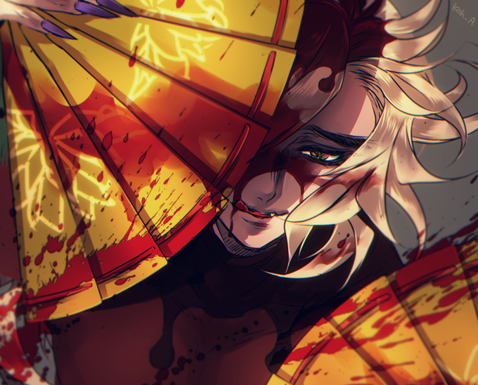 Koh／KoaさんがTwitterに投稿した童磨(鬼滅の刃)のイラスト。