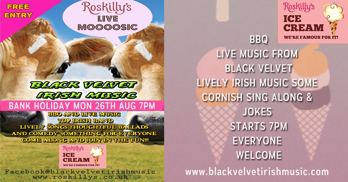 TONIGHT Bank Holiday Monday 26th August at 7pm
We're delighted #BlackVelvet are joining us for another performance this summer - Playing a wonderful array of traditional Irish music with a touch of comedy thrown in!
This is a FREE event.