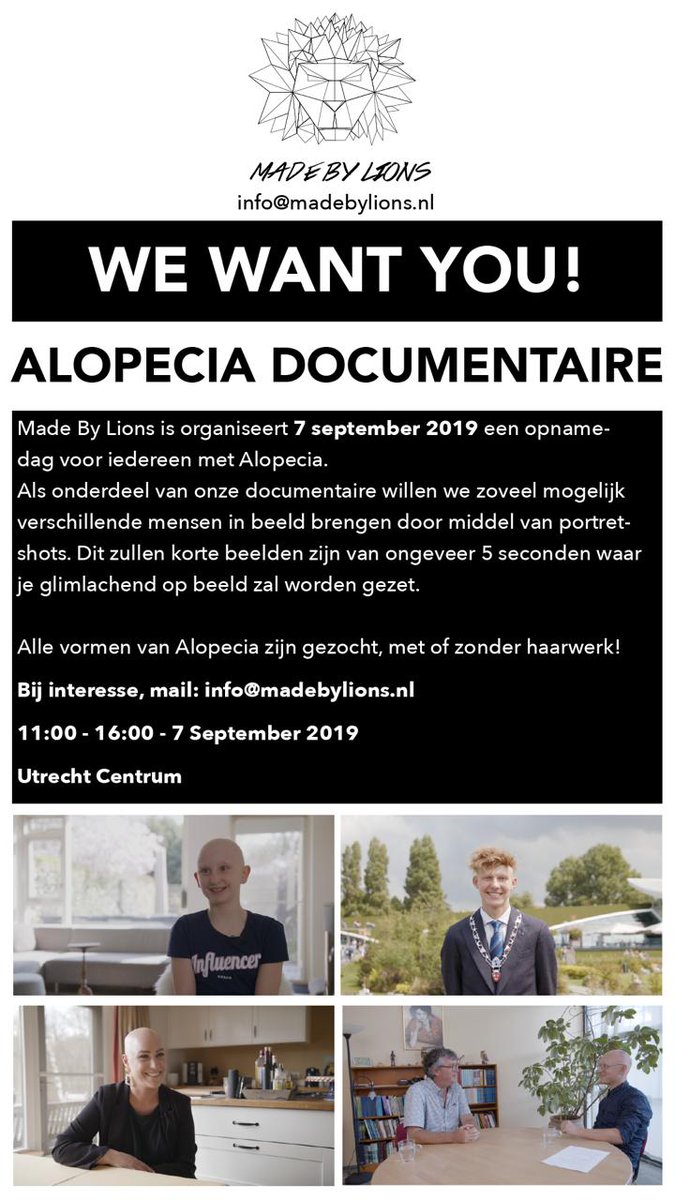 Wil jij op 7 september ook meewerken aan een Alopecia documentaire? Meld je dan aan!