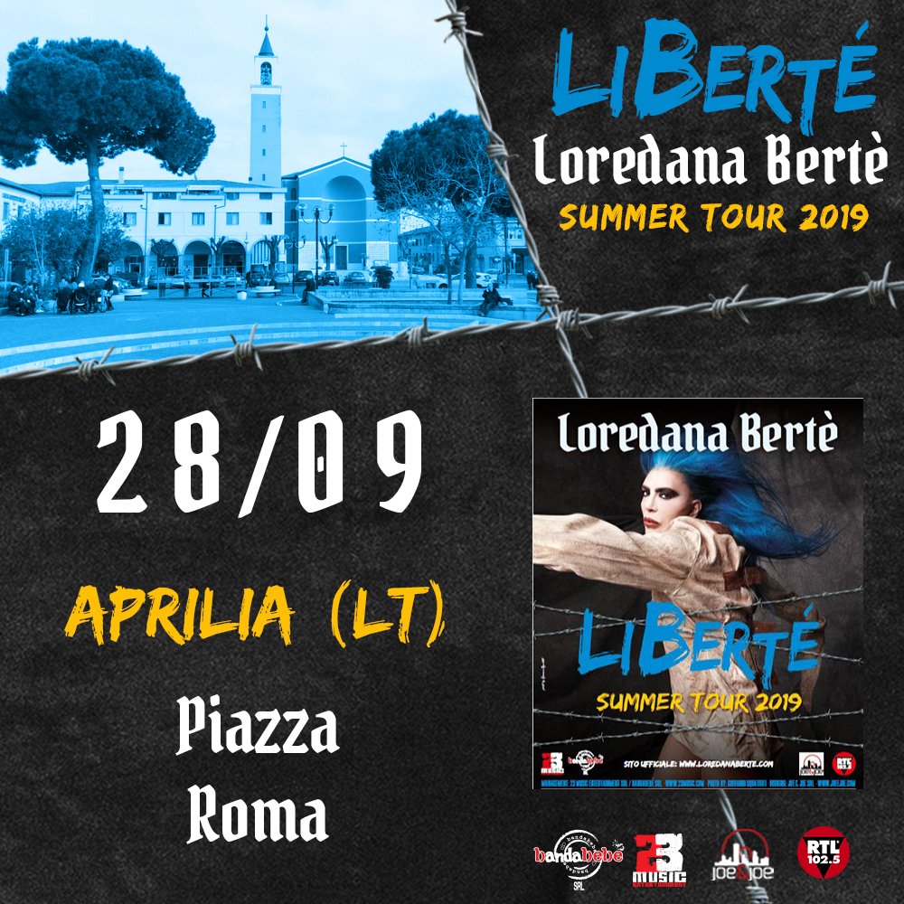 LoredanaBerte's tweet photo. 📣 Nuova data LiBerté Summer Tour 2019 
il 28 Settembre sarò ad APRILIA (LT). 
Il concerto inizierà alle 21:30 in Piazza Roma! 💣💥
Ingresso gratuito!!
.
#piazzaroma #aprilia #libertesummertour #settembre #concerto #freeentrance #newdate #nuovadata https://t.co/t5NLY2fNJT