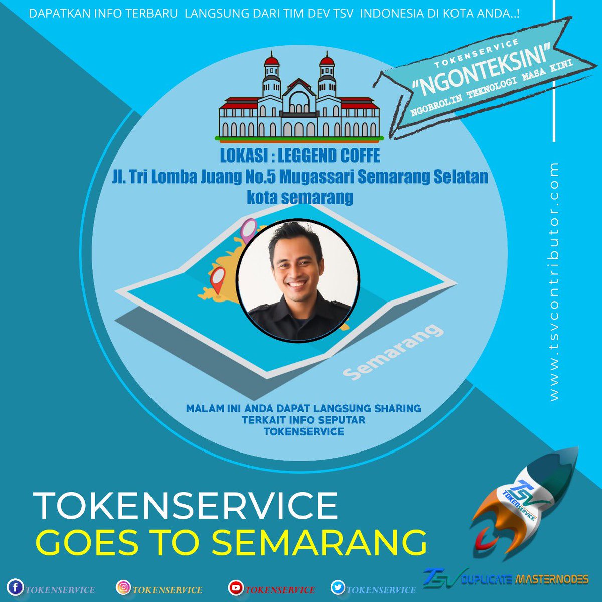 service_token's tweet photo. HALO CONTRIBUTOR TSV SEMARANG
Dapatkan seputar info terbaru dari Tim Dev Tokenservice di Kota anda. Malam ini anda dapat langsung shering bersama tim dev di kota anda 
Tempat meeting di 
leggend coffe alamat jl.tri lomba juang no.5 mugassari semarang sel, kota semarang https://t.co/ulxnkZFac9