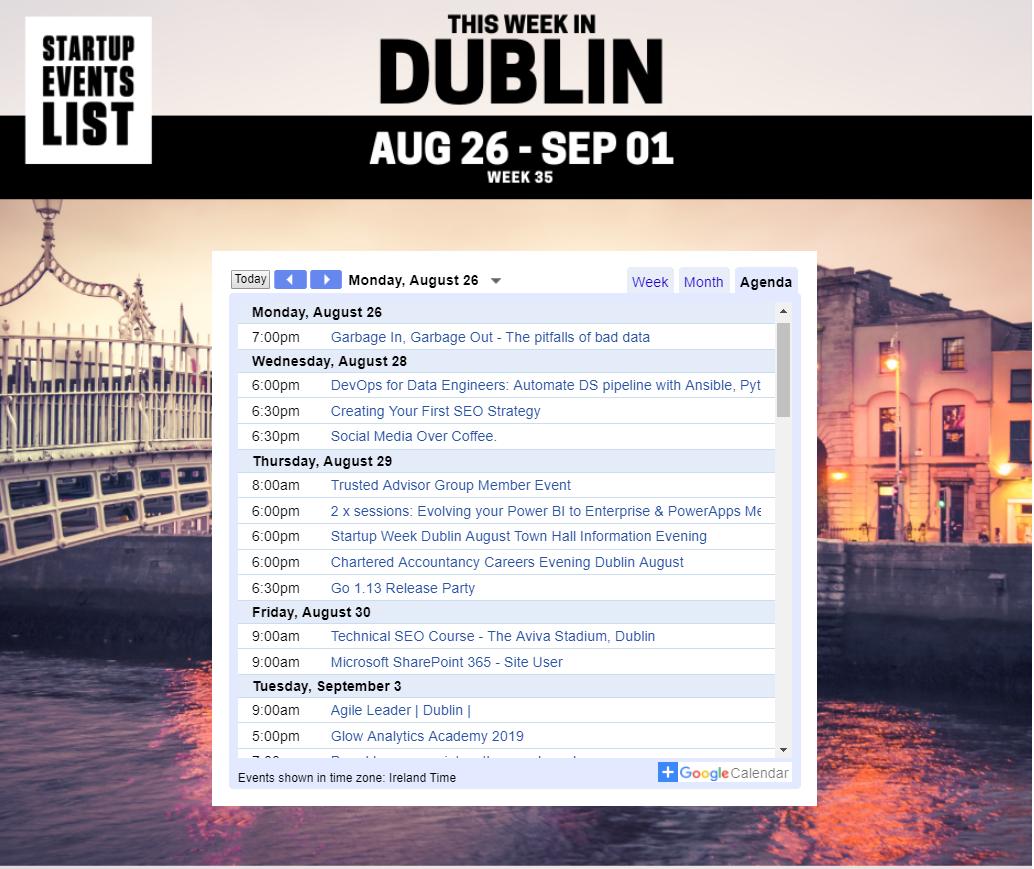 Monday's startup and tech events coming up in Dublin. Get invites at startupeventslist.com/dublin

#Dublin #Ireland #startups #tech