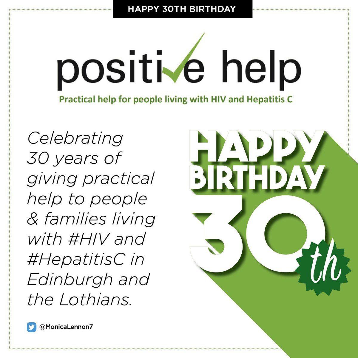 MonicaLennon7's tweet photo. Sending my best wishes to @PositiveHelpEdi as they celebrate 
30 years of giving practical help to people and families living with #HIV and #HepatitisC. They’d love you to share your memories; DM or e-mail admin@positivehelpedinburgh.co.uk to share your story.

#PositiveHelpis30 https://t.co/GEDRNsbCMf