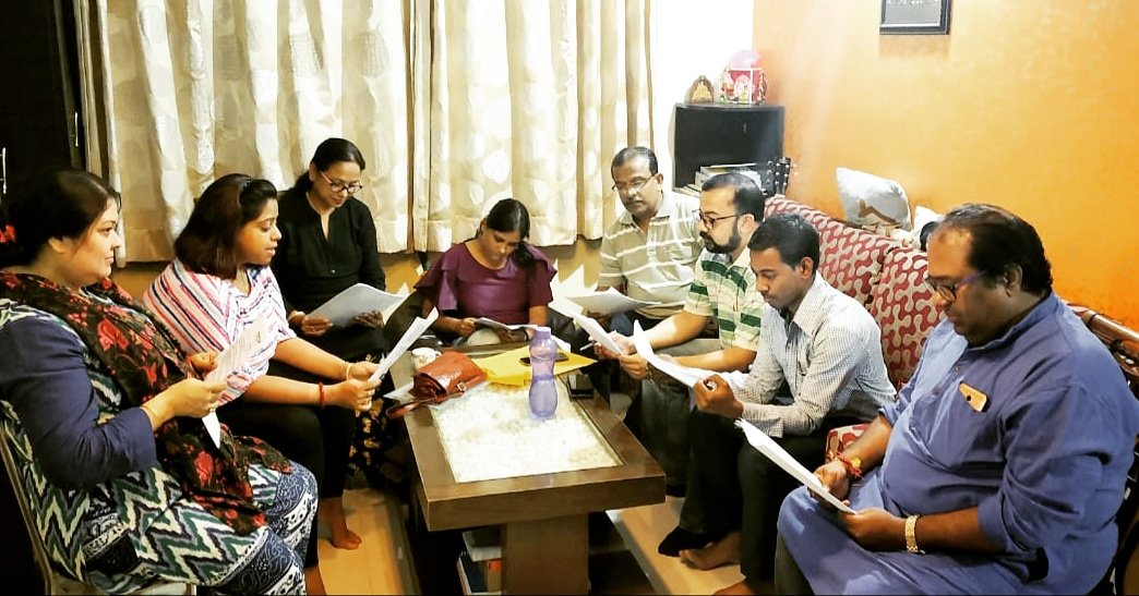 DishariPune's tweet photo. Guess what we all at Dishari are up to? 
Well, it's a rehearsal session of an upcoming radio play, where we will be performing in Grihaprabesh by Rabindranath Tagore 
@LEOSUGATA @Shiladi55402599 @Moumita72308186 @NandikarKolkata https://t.co/NCWmVvfqKt