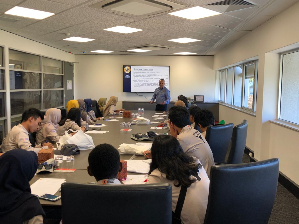 NTCattlemen's tweet photo. This morning the students who are undertaking the 2019 NTCA Indonesia Australia Pastoral Program had their welcome briefing with CEO Ashley Manicaros. We were also honoured to have the Administrator of the NT, Vicki O'halloran, present to the students #NIAPP2019 #StudyNT https://t.co/FdU6qVl7vu