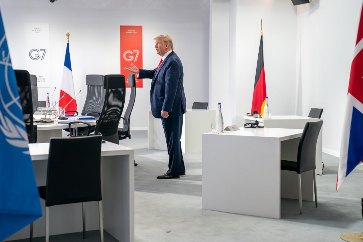 Scavino45's tweet photo. 🚨Happening Now—
@G7 underway in Biarritz, France. #G7Summit #G7Biarritz https://t.co/lJudTfTmRQ