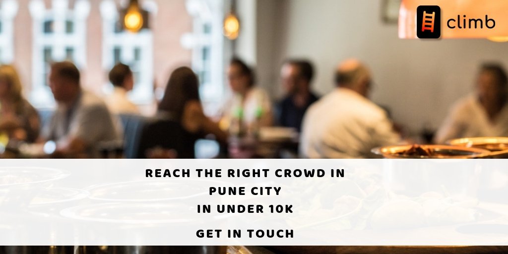 TheClimbAppIND's tweet photo. If you are a restaurant/store owner in #Pune , we can take you to the crowd you desire in under 10K. Meet Climb - India's First Social Media App started in our very own #PuneCity Get in touch by DM or commenting below to reach the right TA for your shop/restaurant. https://t.co/yMBS4bpDqy