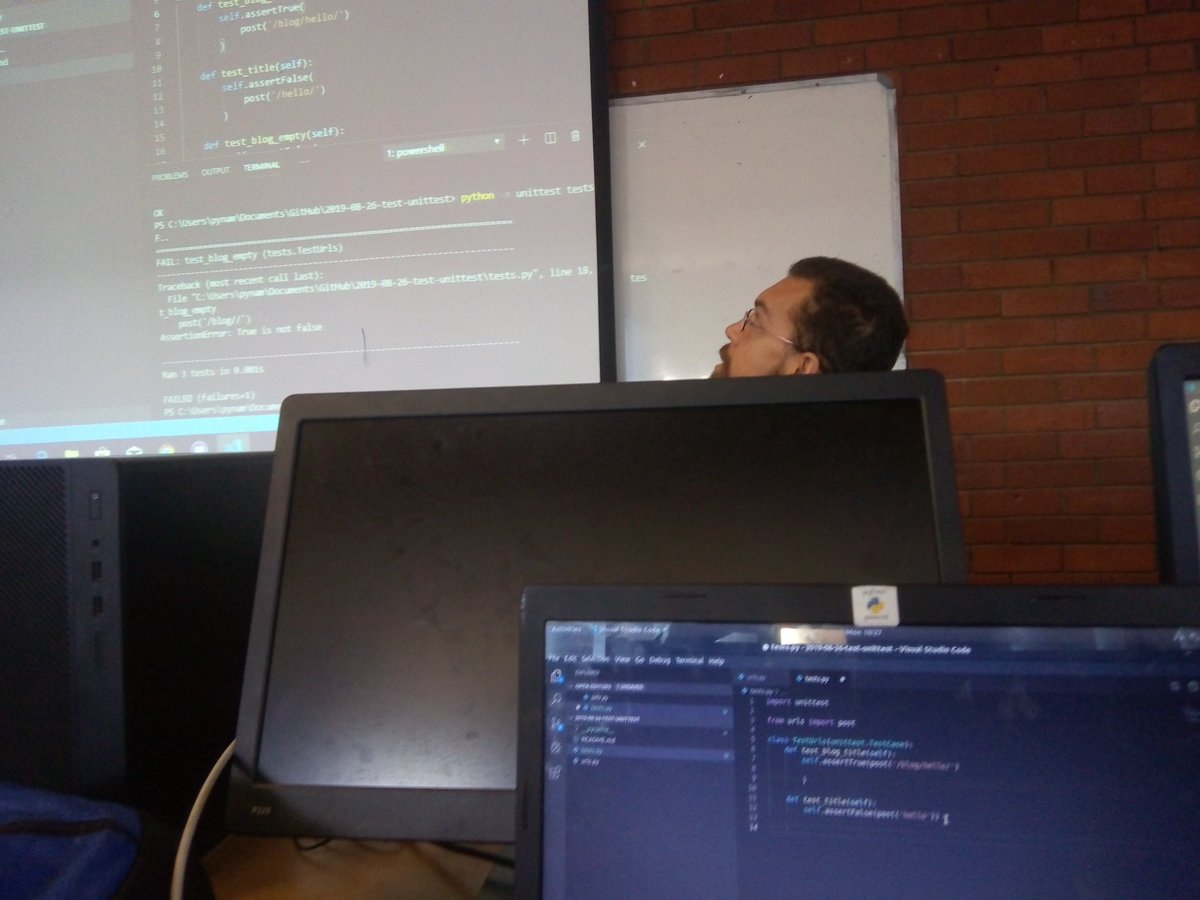 muheuenga's tweet photo. Doing some testing with @rgaiacs #PythonWeekOfCode2019 @PythonNamibia https://t.co/HLDJgV9XLs