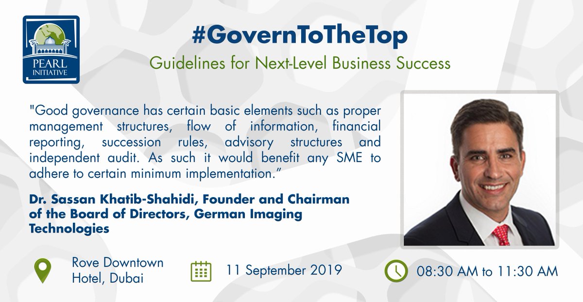 PearlInitiative's tweet photo. Dr Sassan Dieter Khatib-Shahidi is one of our distinguished speakers for #GovernToTheTop! Meet him at our event and learn from his expertise on #CorporateGovernance for #MSMEs. Register today for our event: https://t.co/dgnWIqsa1l
@gitdubai https://t.co/vVnXbxV7Ba