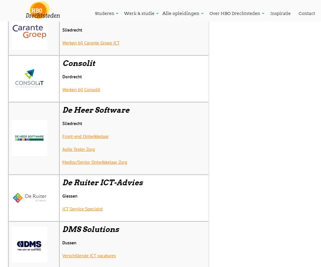 In het schooljaar 2019-2020 gaan wij samenwerken met  HBO Drechtsteden. Studenten ICT kunnen deeltijd komen werken bij ons. Zo kunnen zij hun studie meteen in de praktijk uitvoeren. Meer informatie vindt u op: ow.ly/ZSCO50vJqQ3