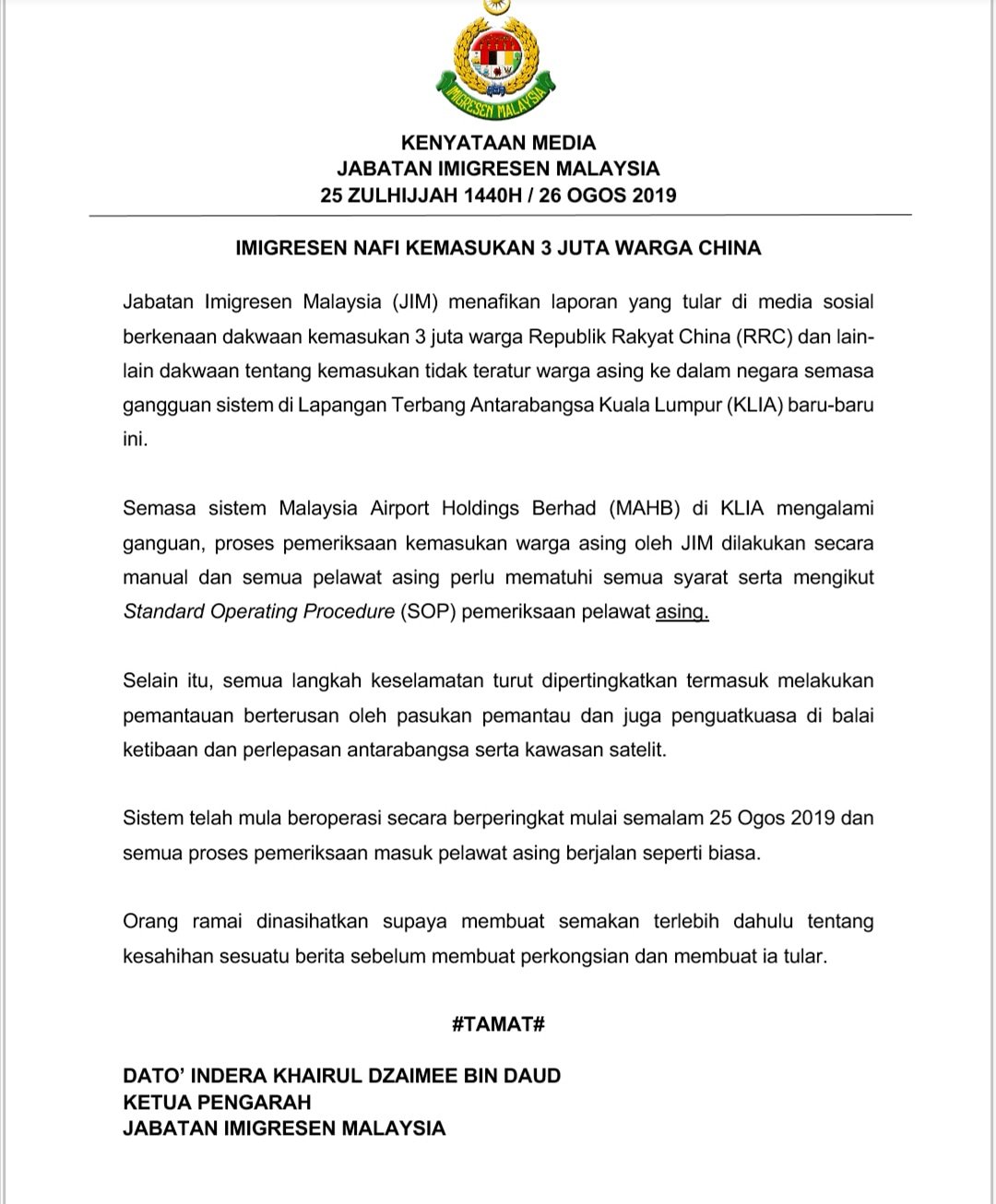 Imigresen Malaysia On Twitter Imigresen Nafi Kemasukan 3 Juta Warga China Https T Co Lli6xoiuvh