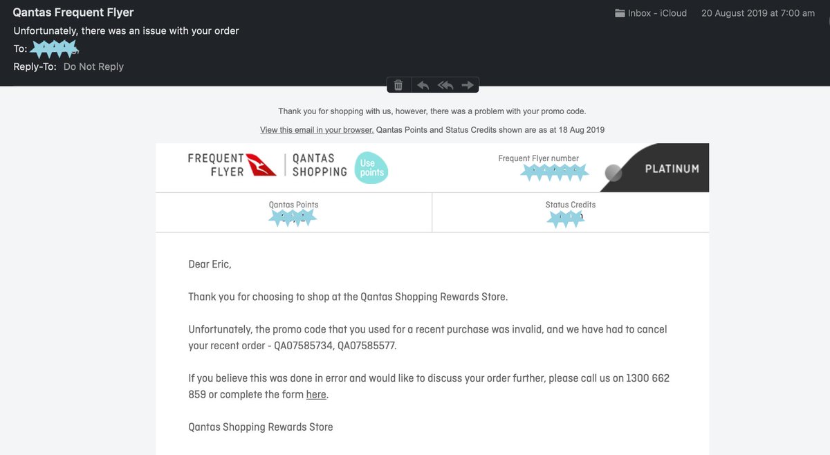 IEr1c's tweet photo. #Qantas #QantasStore When are you planning to start refunding customers from the SONY WF-1000XM3 "invalid code" incident?

Sitting here out-of-pocket with a generic email is simply not good enough. 

Customer Service hotline 1300 662 859 waited 35min+ and counting.

#PoorService https://t.co/ESyRPUUpxX