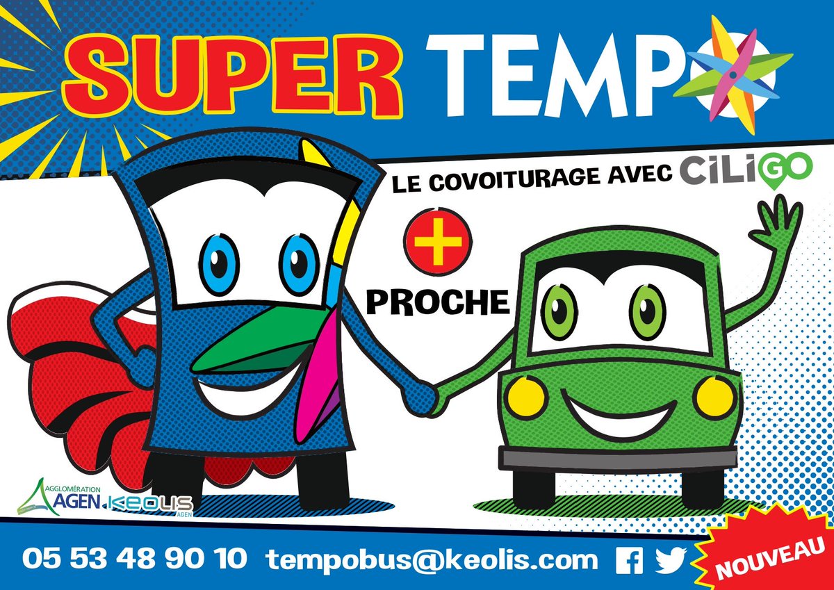 Tempobus's tweet photo. SUPER TEMPO !!!
C'est nouveau, c'est #Ciligo.

Pour vos déplacements vous pouvez aussi penser au covoiturage ! 
Ciligo est la première plateforme collaborative de #covoiturage de proximité en zone rurale.

@AggloAgen @MurielBoulmier @47FM @petitbleuagen https://t.co/i11GRdxG0R