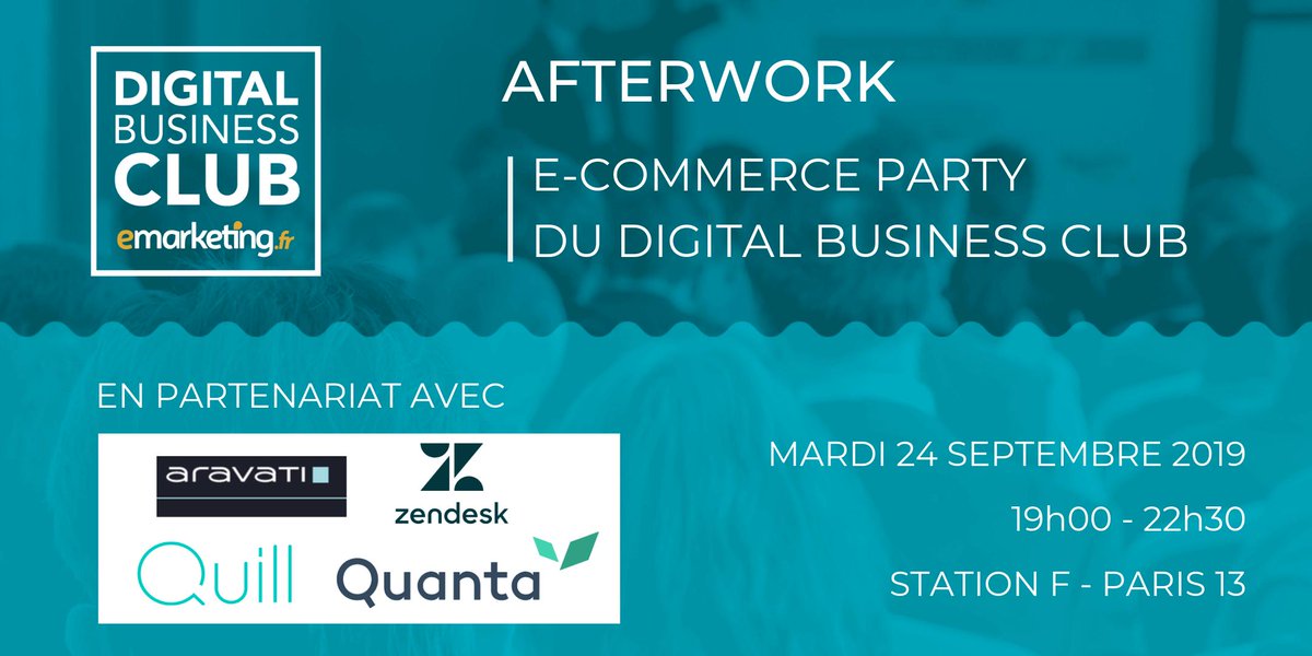 Très heureux d’être à nouveau partenaires de la E-Commerce Party de <a href="/Digitalbiznews/">DigitalBusinessNews</a> le 24 septembre 2019 à <a href="/joinstationf/">STATION F</a>.

Directeur #Marketing, #ECommerce, #Digital ou #Innovation ? Rejoignez-nous pour une soirée d'échanges et de #networking : bit.ly/33VLFLc