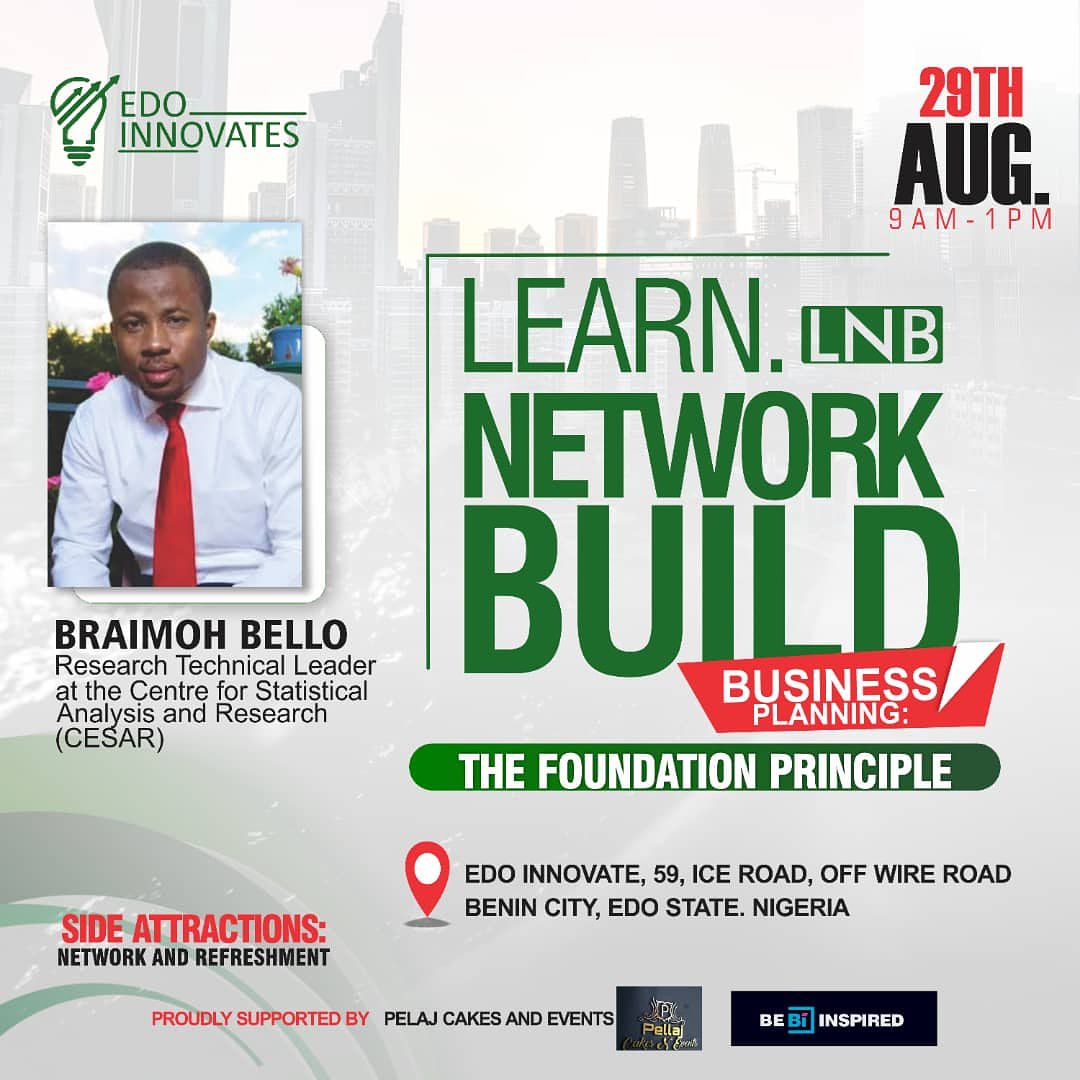 Mercy__Omoregie's tweet photo. Join BeInspired Show in partnership with the Edo Innovates as we bring to you this months edition of Learn, Network and Build (LNB) with Braimoh Bello Mind cannot imagine what's in store for you!

Do not miss out!!

Details on flyer.

#BeInspired #BeInspiredShow https://t.co/AmsGVnlviY