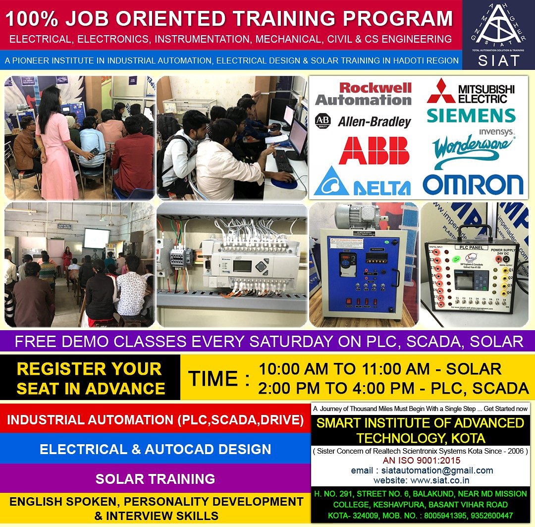 KotaSiat's tweet image. SIAT BRINGS YOU 100% JOB ORIENTED TRAINING PROGRAMS UNDER ONE ROOF
#kota #automation #computerprograming #kotacity #Education #Industrialtraining #Technology #Technicaltraining #Java #HMI #CATIA #SCADA
#COLLEGE #KOTACOLLEGE #KOTAUNIVERSITY