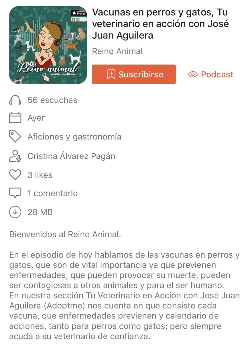 CaninaManual's tweet photo. ¡Te recomiendo que escuches este episodio de iVoox!
Vacunas en perros y gatos, Tu veterinario en acción con José Juan Aguilera
https://t.co/k8V9qXJck5 https://t.co/AL63m5iJ59