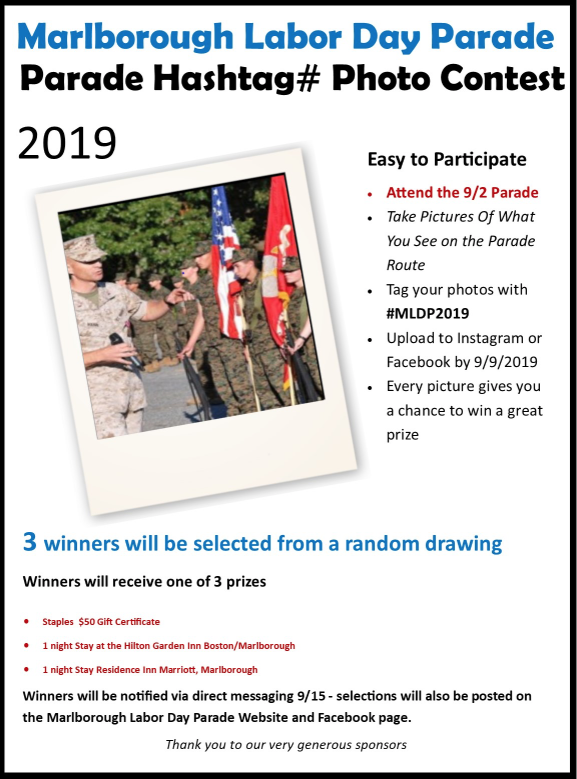 WMCT_TV's tweet photo. Will you be at the Marlborough Labor Day Parade? Do you have Instagram &amp; Facebook? If your answer is yes to both, here's your chance to win some cool prizes! #MLDP2019 https://t.co/JRzf5Nnr9g