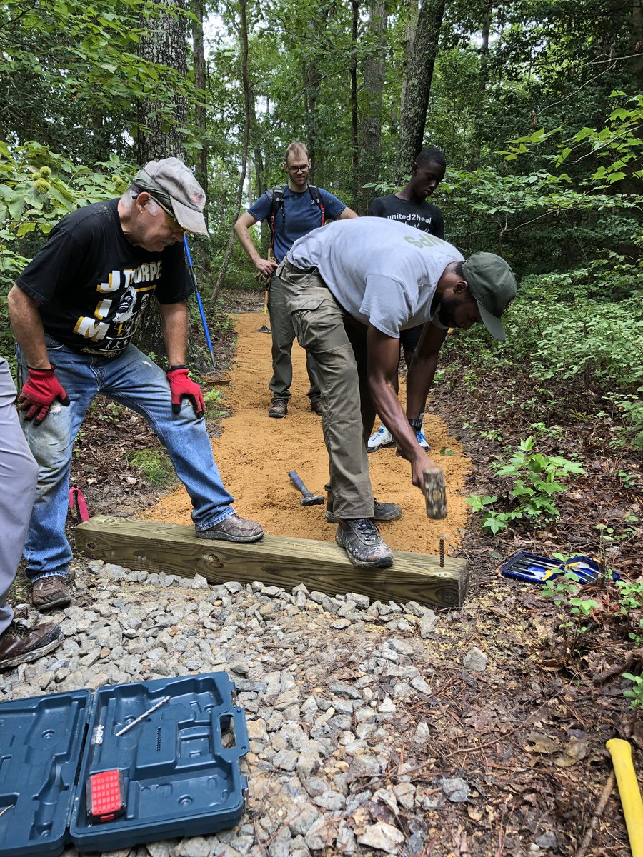 RichmondNPS's tweet photo. This past Saturday, volunteers met out at Cold Harbor to work on part of the main trail. They added gravel, crush n run, and a water bar- all to prevent further erosion of the downward sloping path. Thank you to everyone who helped out! It was a very successful morning.
#NPSVIP https://t.co/W4kWmnqJCO