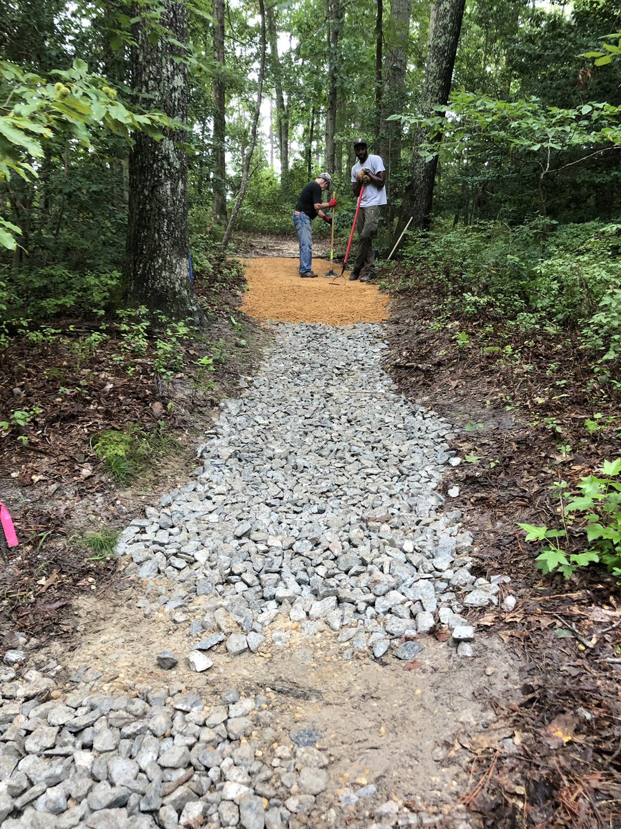 RichmondNPS's tweet photo. This past Saturday, volunteers met out at Cold Harbor to work on part of the main trail. They added gravel, crush n run, and a water bar- all to prevent further erosion of the downward sloping path. Thank you to everyone who helped out! It was a very successful morning.
#NPSVIP https://t.co/W4kWmnqJCO