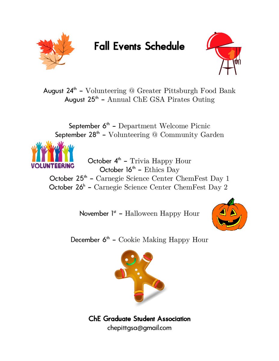 chepittgsa's tweet photo. We have an exciting bunch of events planned this fall! Make sure to mark your calendars with these upcoming events and stay tuned in here for any updates/additions. We hope to see everyone at our next event, the Department Welcome Picnic on September 6th! https://t.co/YkVGwRwa8l