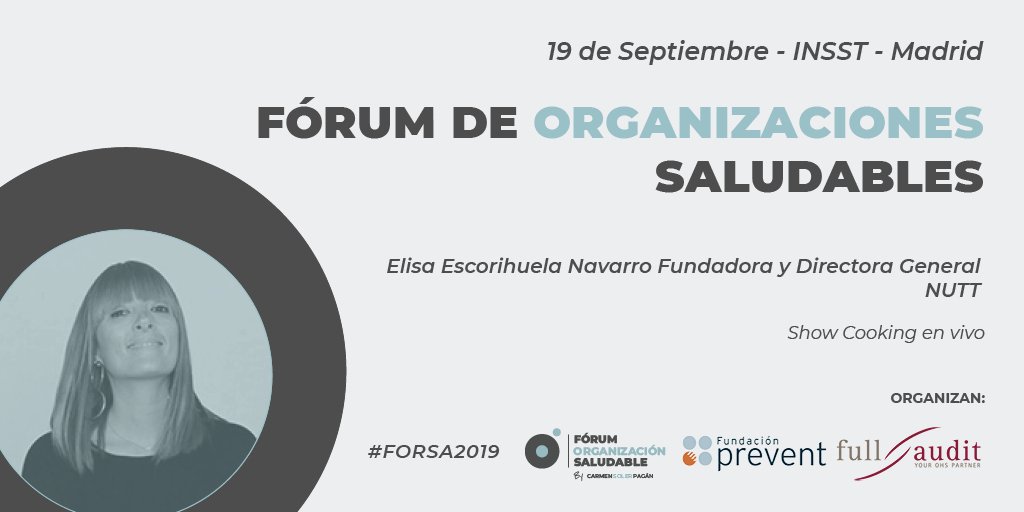 forumsaludable's tweet photo. #SaveTheDate #AgendaPRL No te pierdas a @EliEscorihuela en #Forsa2019  #EmpresaSaludable #PRL #SST

⚫️ Inscripción:  https://t.co/3wr1ObmHpT
📅 19 de septiembre de 2019
🚩 @INSST_MITRAMISS  #Madrid
⏲ 09:30 h https://t.co/lRT19quLRU