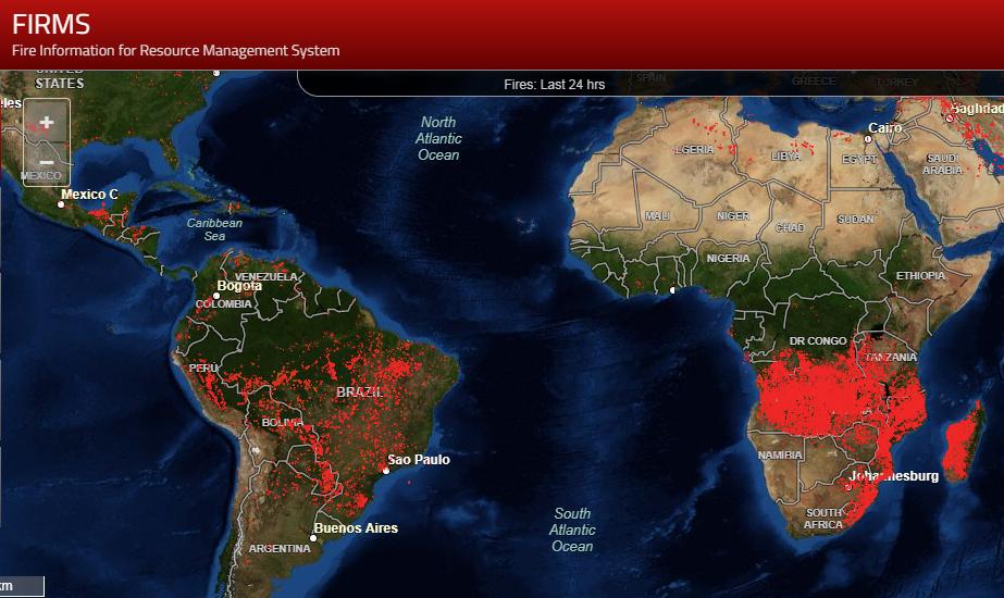 Desesquerdizada's tweet photo. Mapa da Nasa atualizado com as queimadas nas últimas 24 horas. Continuamos aguardando o surto da velha mídia e do @EmmanuelMacron com as queimadas em Angola, Congo, Madagascar e Zâmbia.
Fonte: https://t.co/0Pcwso0Imb https://t.co/E427o1uv0i