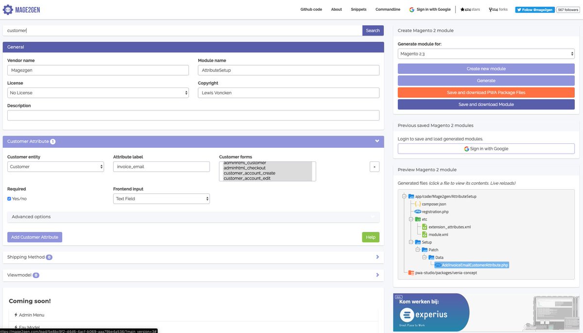 mage2gen's tweet photo. Today we did another Magento 2.3 Release!
- Install customer attributes through Patch File
- PatchRevertableInterface implementation
#startgenerating #Magento2 #generatemeacoffee #mage2gen #MagentoPatches https://t.co/INUPPGMr6C https://t.co/h8T5tADHs8