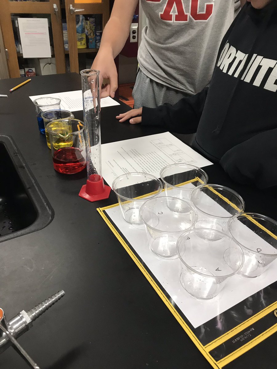 MHeimScience's tweet photo. 7th graders working on measuring volume and following directions. Did they create the correct colors??? #HeimCPScience7 https://t.co/U5ElV8ZK4F