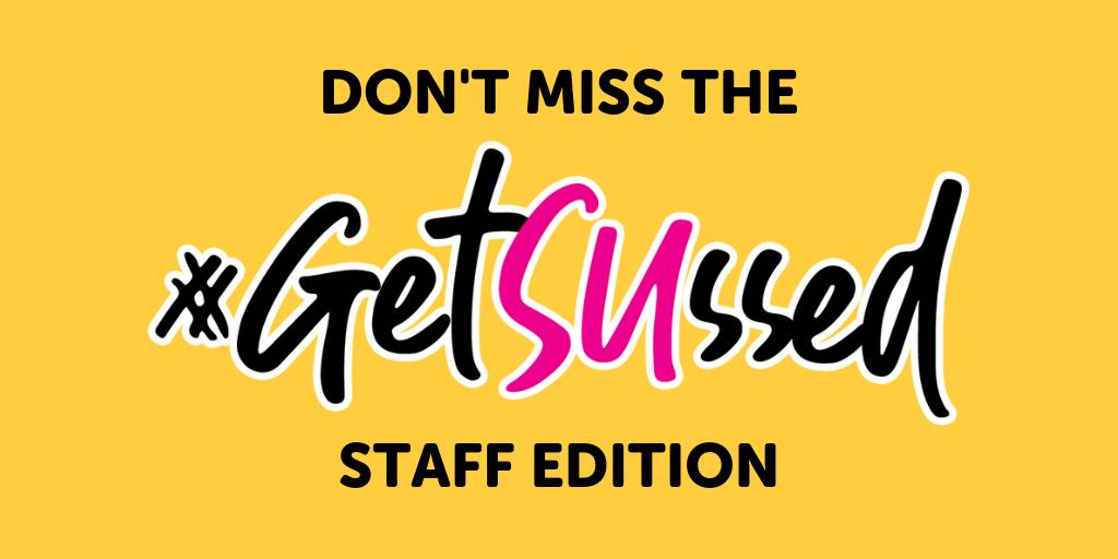 Calling all @UlsterUni in Jordanstown!

Join us tomorrow our #GetSUssed Staff Edition at 2pm in The Hub. 

Meet and greet the 19/20 Student Officers & #TeamUUSU and find out what we have planned for #WelcomeUUSU.

@UlsterCEBE @UlsterArts @UlsterUniLHS @UlsterBizSchool