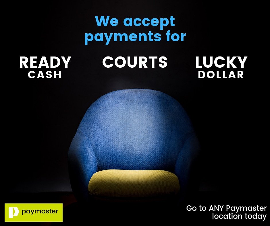 Convenience the way you deserve👍 Make these <a href="/Courtsjm/">Courts Jamaica</a> payments at ANY Paymaster location islandwide!

#CourtsJamaica #CourtsReadyCash #CourtsReadyFinance #LuckyDollar 
#PaymasterJa #PayItFaster #Jamaica