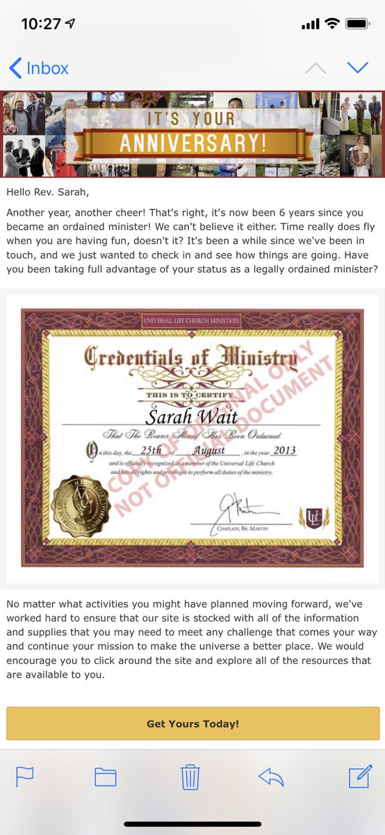 SMInWonderland's tweet photo. I got this email today. I did it to marry internet friends in a chat room. Oh the memories #groar #gryffinroar #thebestcoupleofyearsofmylife #imyf https://t.co/1zQUmcNst9