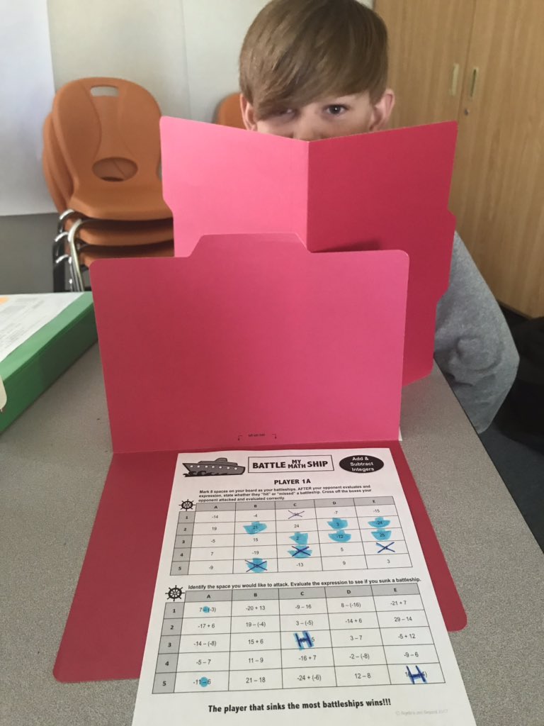 LPE_Okell's tweet photo. Integer operations with a little battleship competition! Great way for immediate checking with a partner. So fun! #TCSMSmath https://t.co/zxXGwFuoUZ